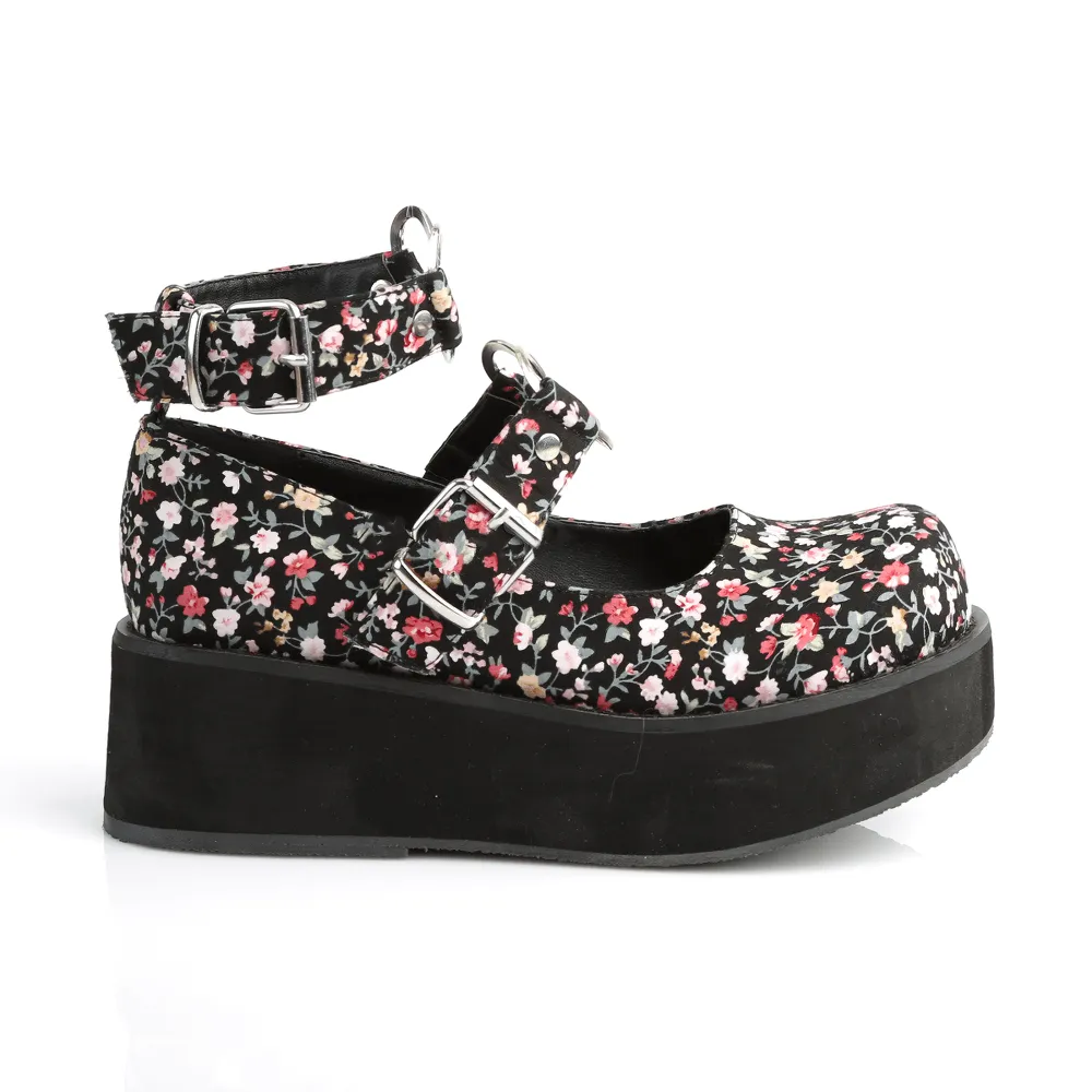 Floral Mary Jane Platforms with Heart Embellishment