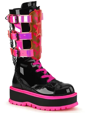 Neon Pink DEMONIA Platforms Boots