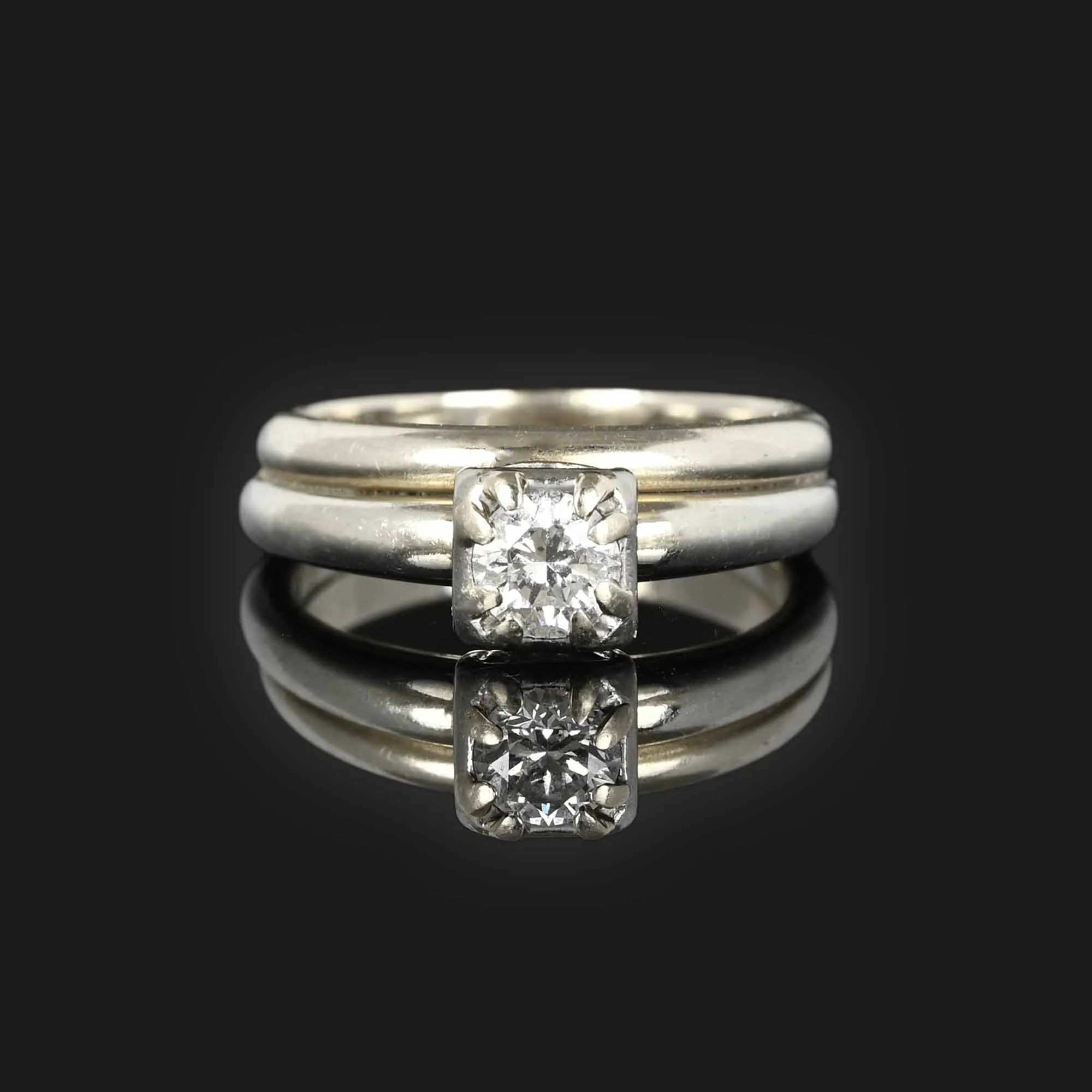 Diamond Solitaire Wedding Ring Set in 14K White Gold