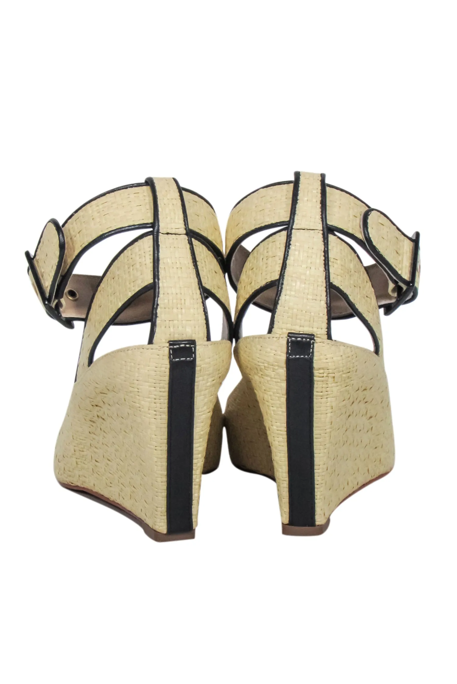 Diane von Furstenberg - Beige Woven Peep Toe Wedges Sz 7.5