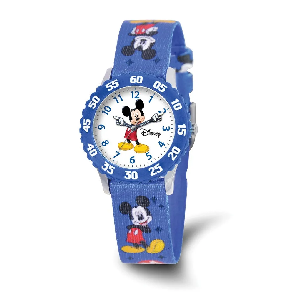 Disney Boys Girls Mickey Mouse Blue Printed Fabric Time Teacher Watch.