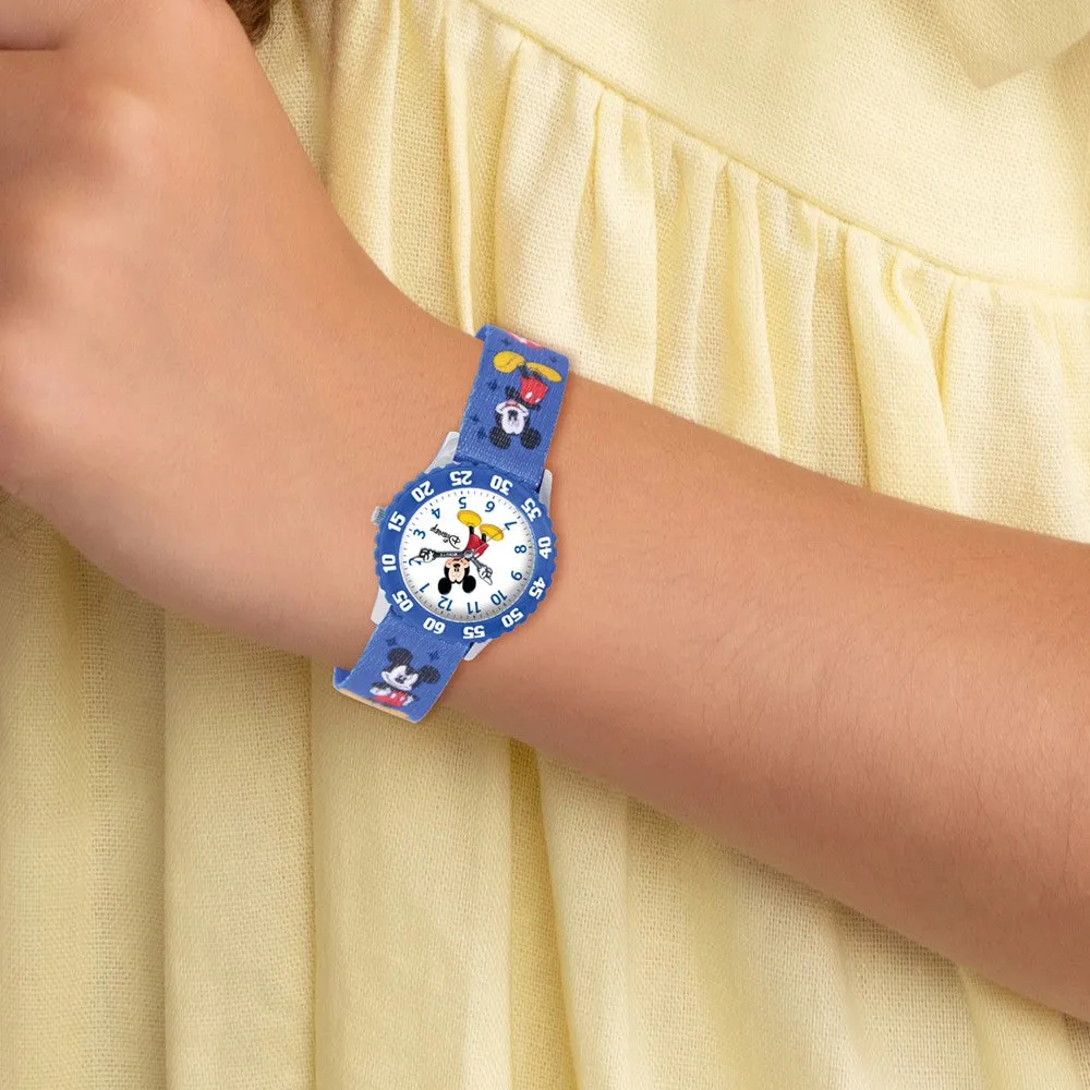 Disney Boys Girls Mickey Mouse Blue Printed Fabric Time Teacher Watch.