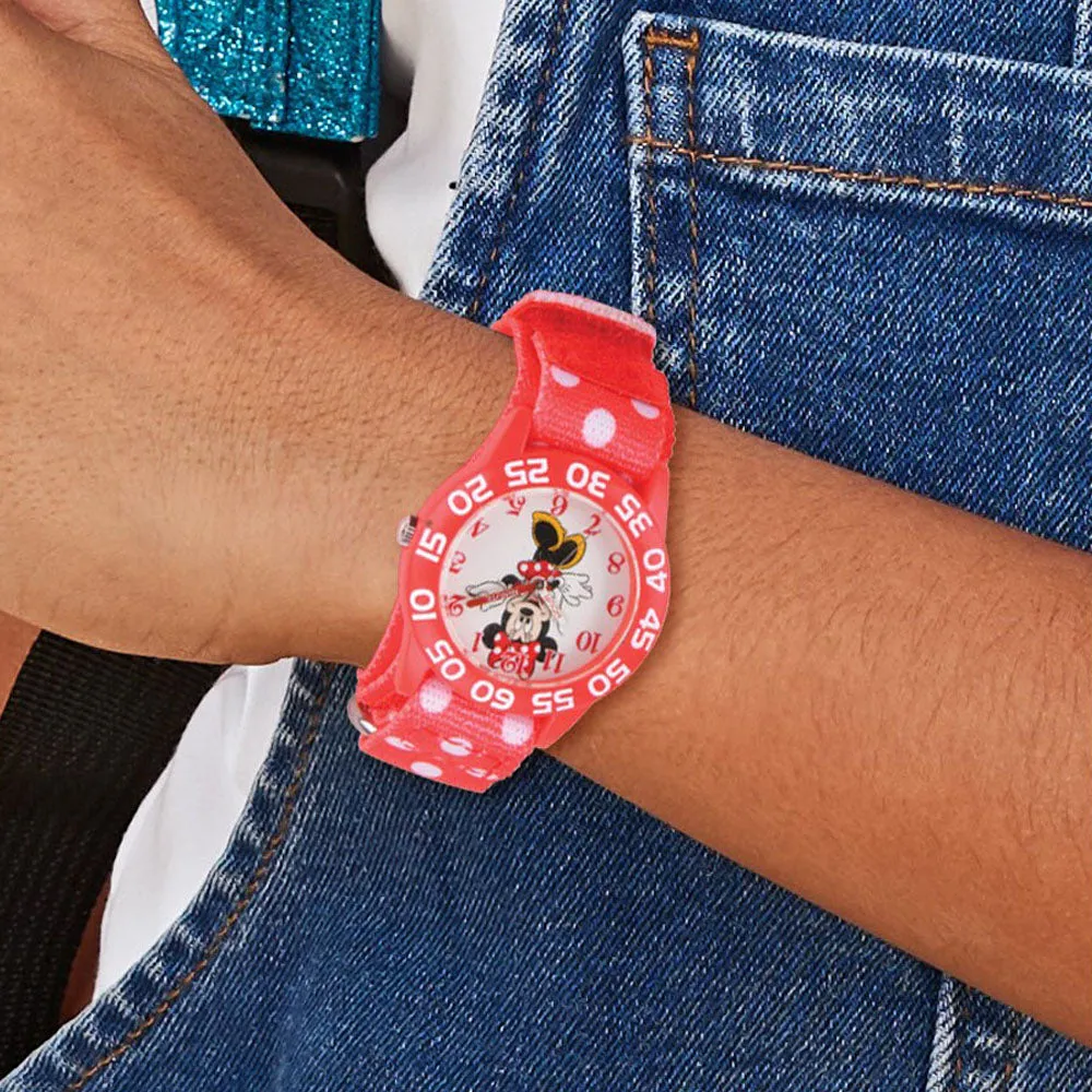 Minnie Mouse Red Acrylic Case Velcro Time Teacher Watch for Girls