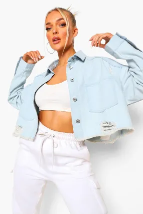 Distressed Crop Denim Jacket