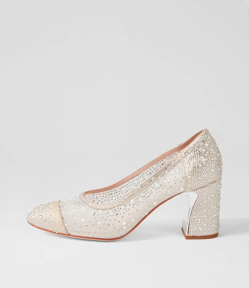 DJANGO & JULIETTE Kenedi Nude White Shimmer Leather Mesh Heels