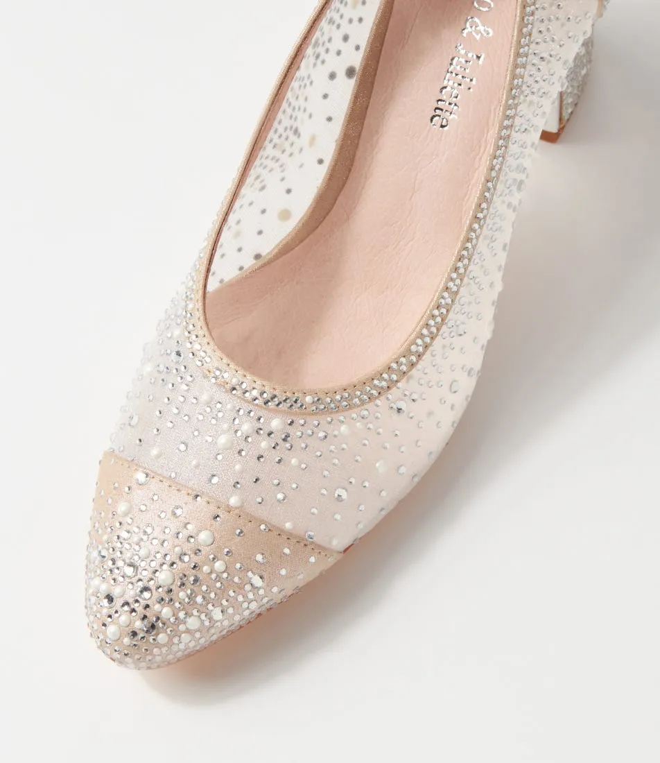 DJANGO & JULIETTE Kenedi Nude White Shimmer Leather Mesh Heels