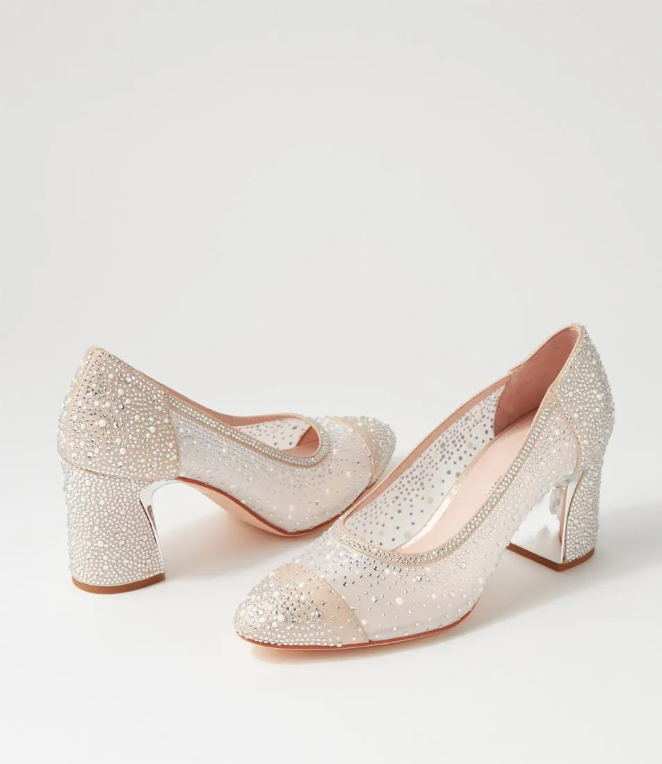 DJANGO & JULIETTE Kenedi Nude White Shimmer Leather Mesh Heels