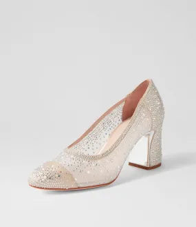 DJANGO & JULIETTE Kenedi Nude White Shimmer Leather Mesh Heels