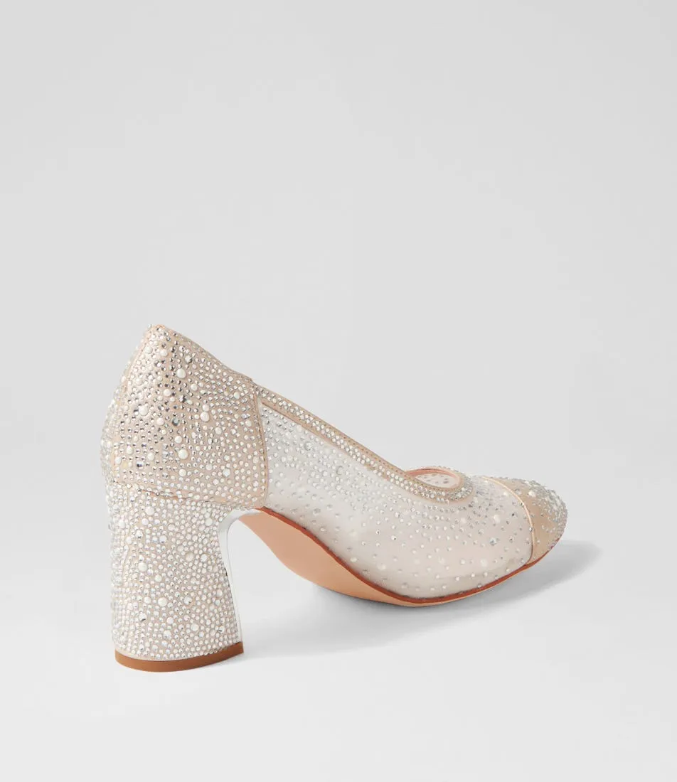 DJANGO & JULIETTE Kenedi Nude White Shimmer Leather Mesh Heels