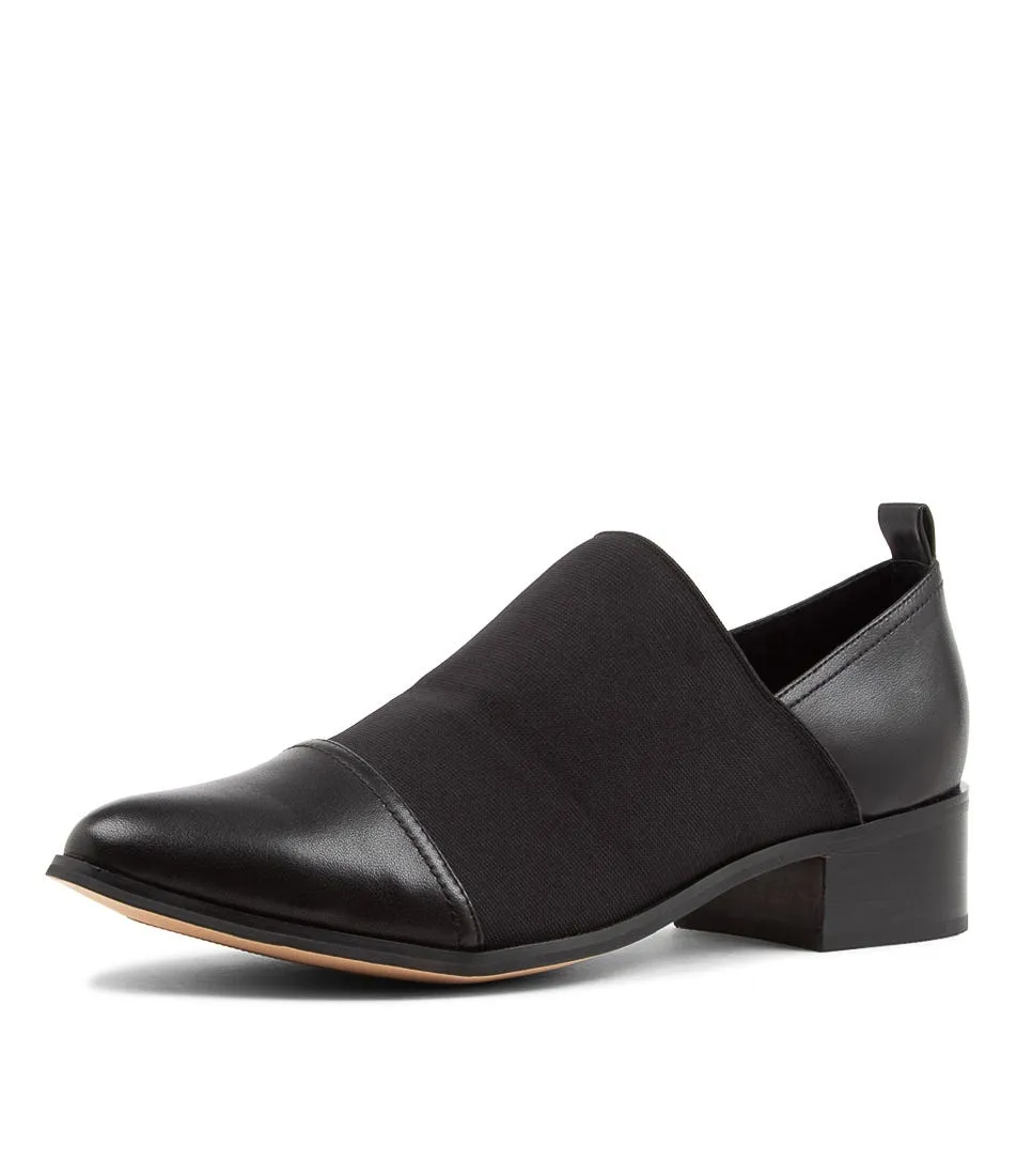 DJANGO & JULIETTE Ponto Lrg Black Leather Elastic Heels