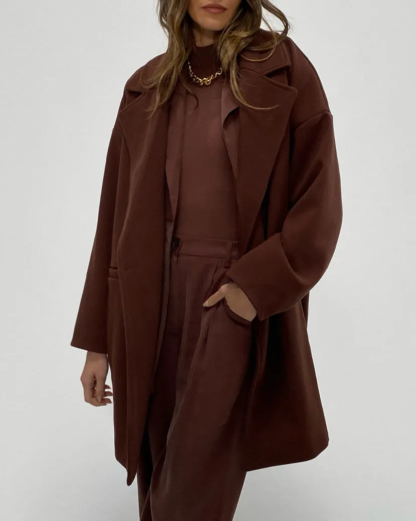 Dropped Shoulder Faux Wool Jacket | Brown