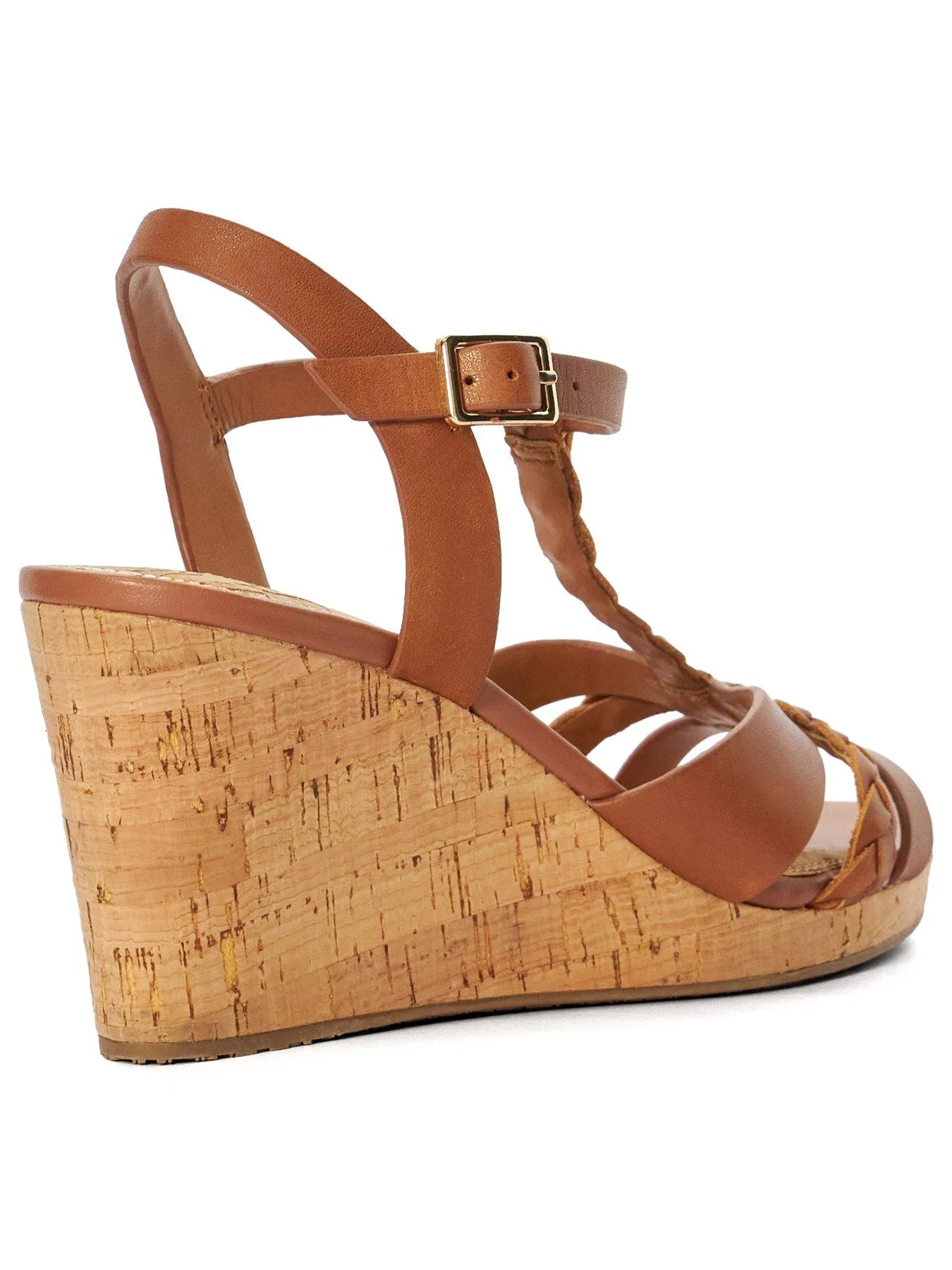 Wide Fit Tan Leather Cork Wedges