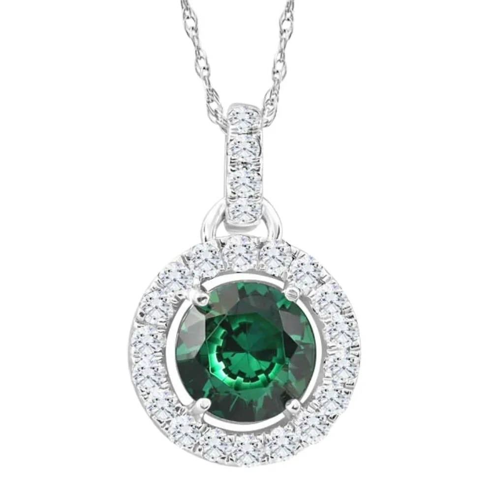 Emerald Diamond Pendant 1.5 Ct Halo 10k White Gold Necklace Women 18 Length