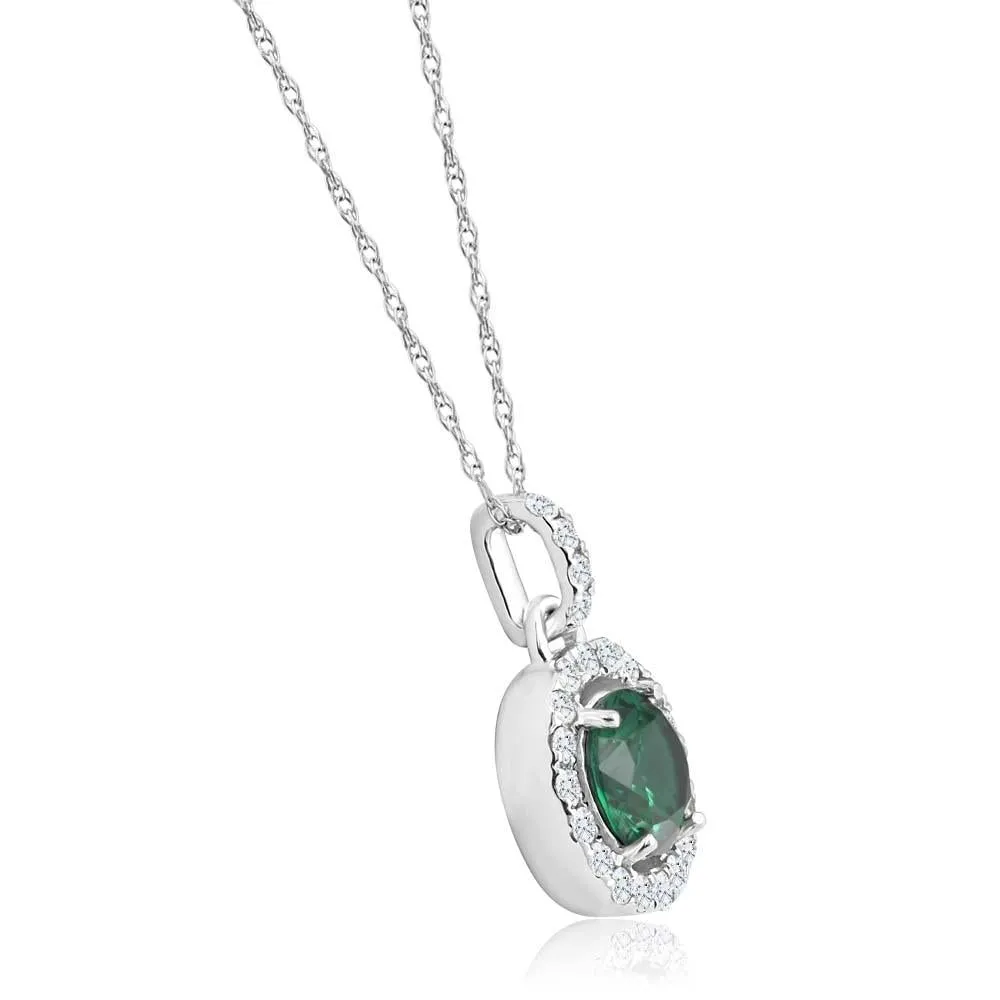 Emerald Diamond Pendant 1.5 Ct Halo 10k White Gold Necklace Women 18 Length