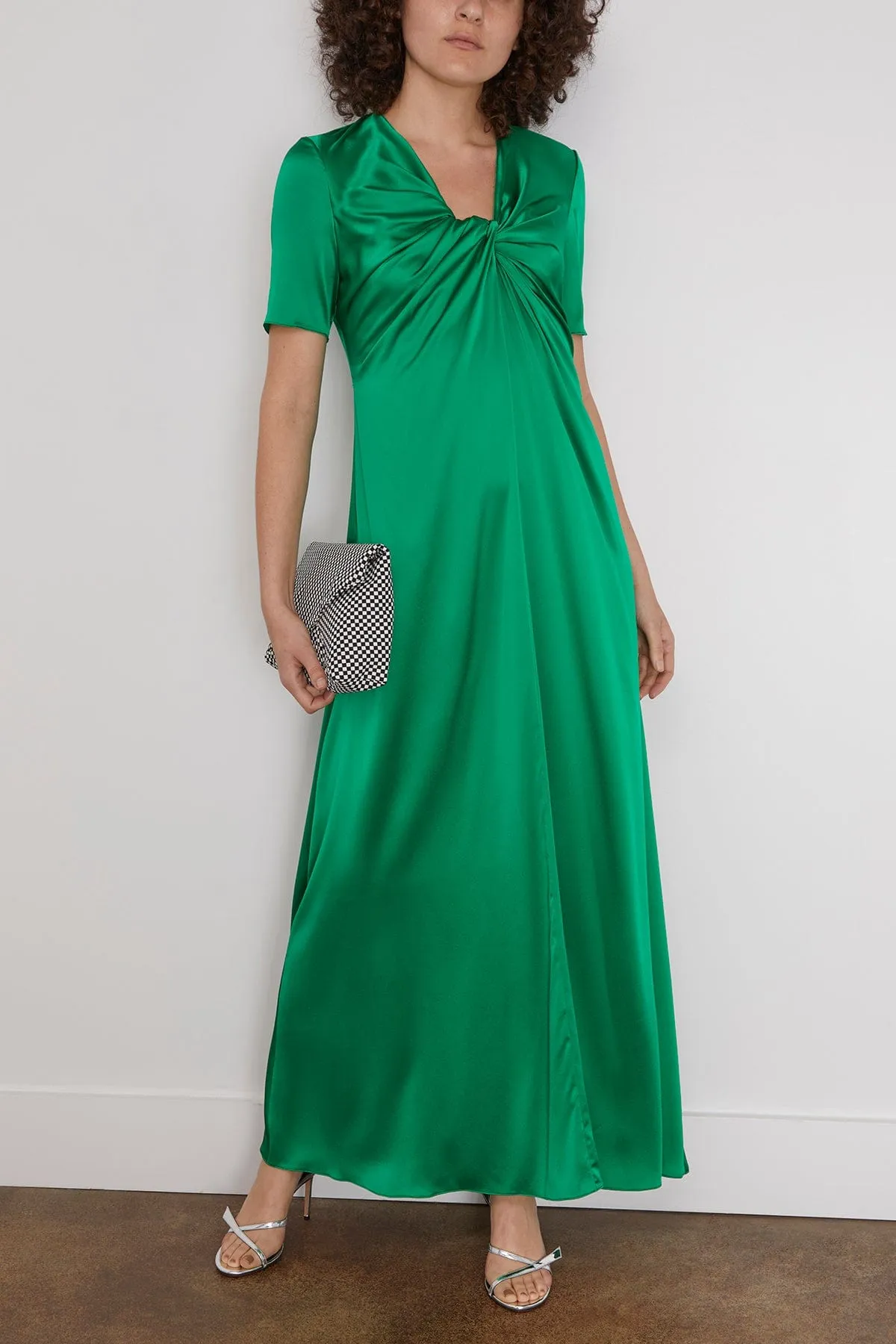 Emerald Twist Front Short Sleeve Dress