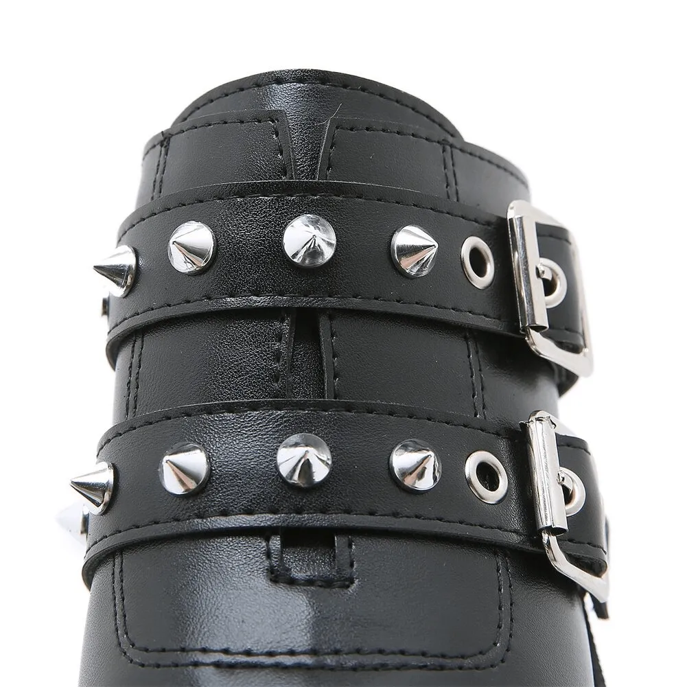 Women's Black PU Leather Open Toe Chunky Platforms