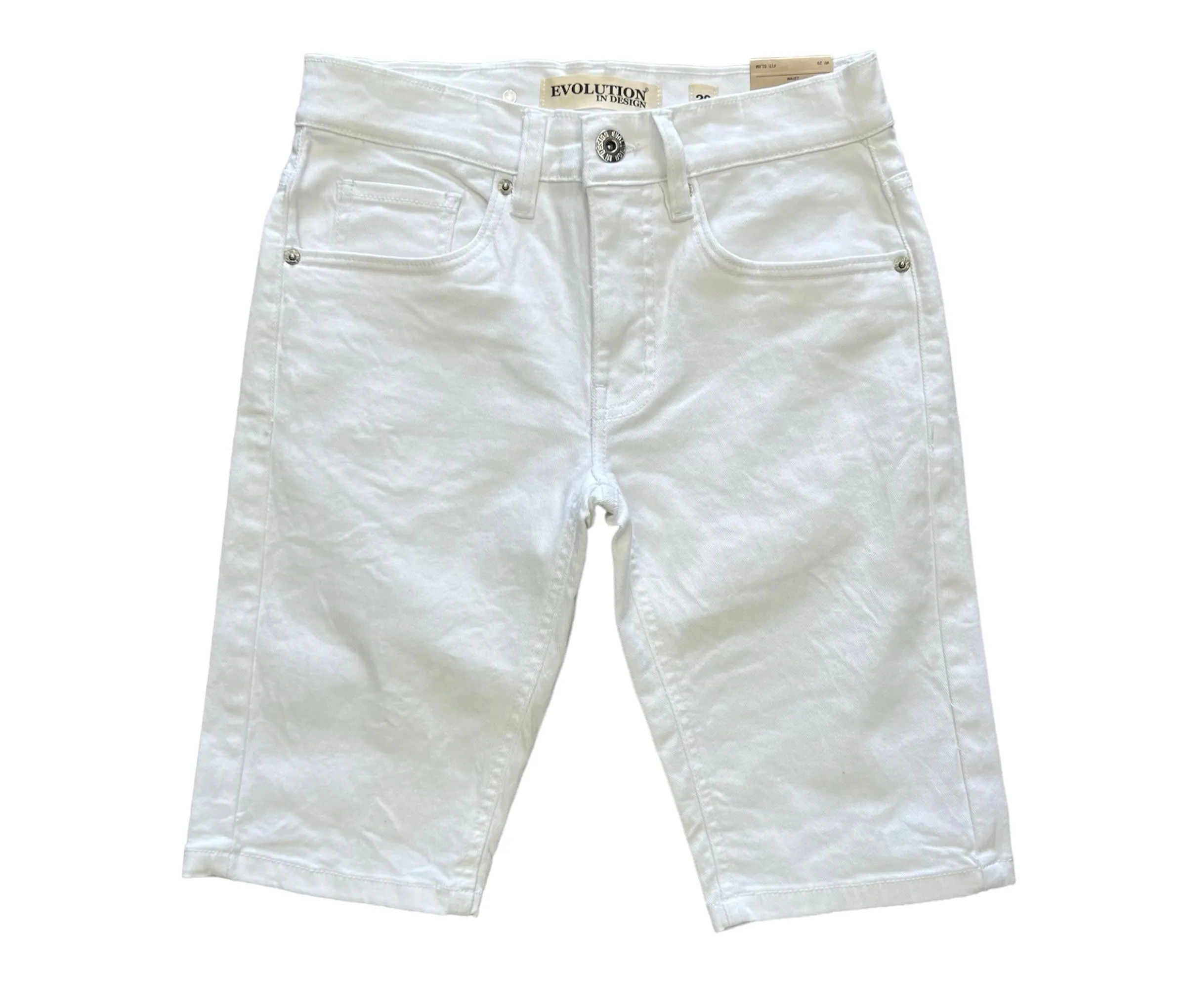 EVOLUTION MEN'S SIMPLE PRIME WHITE DENIM SHORTS