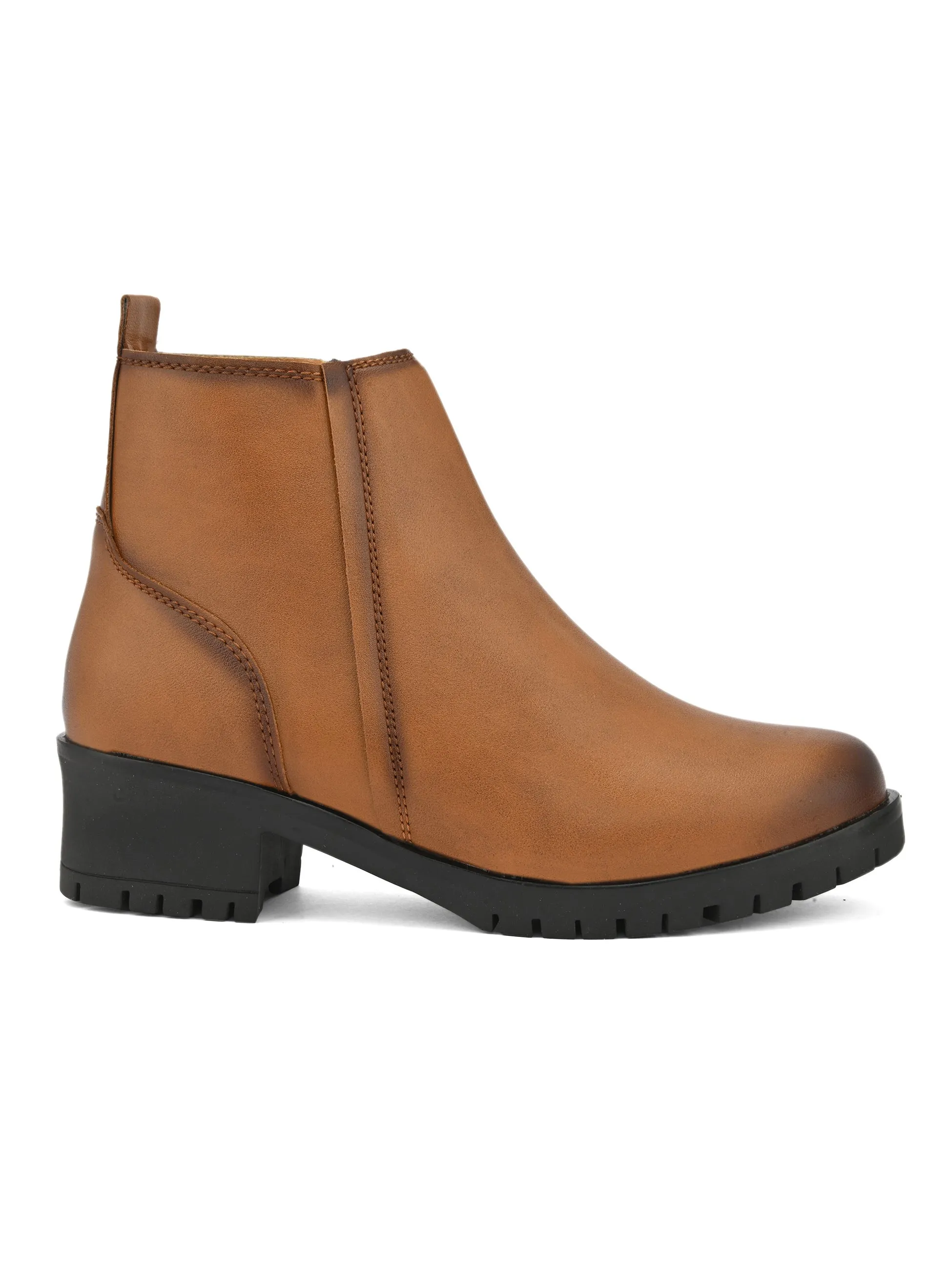 FENTACIA Women Tan Zipper Boots