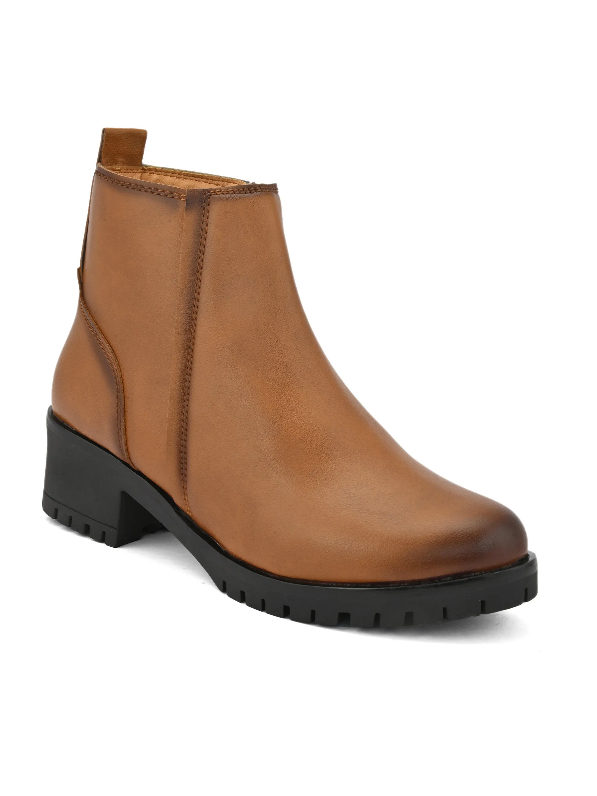 FENTACIA Women Tan Zipper Boots