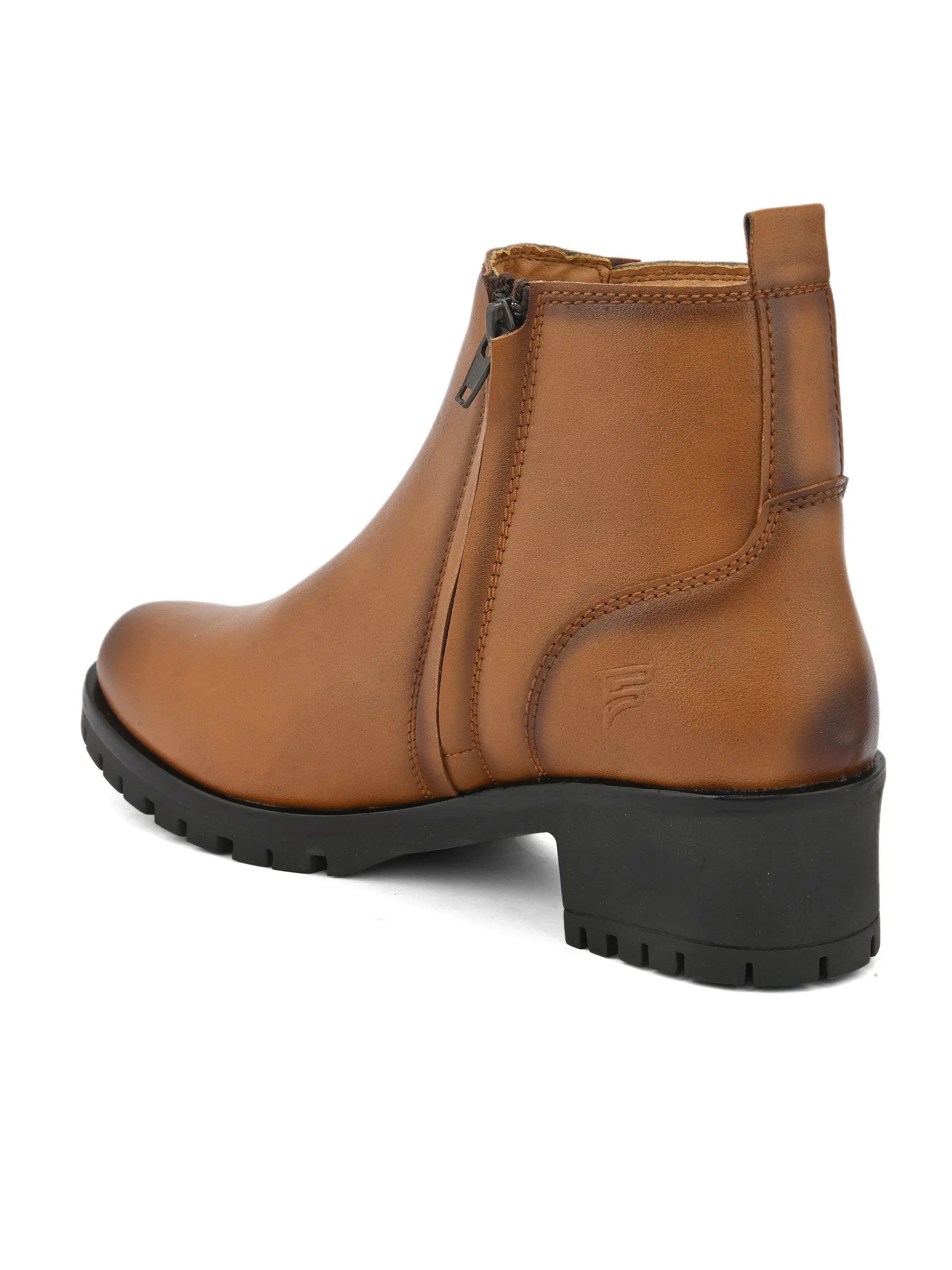 FENTACIA Women Tan Zipper Boots