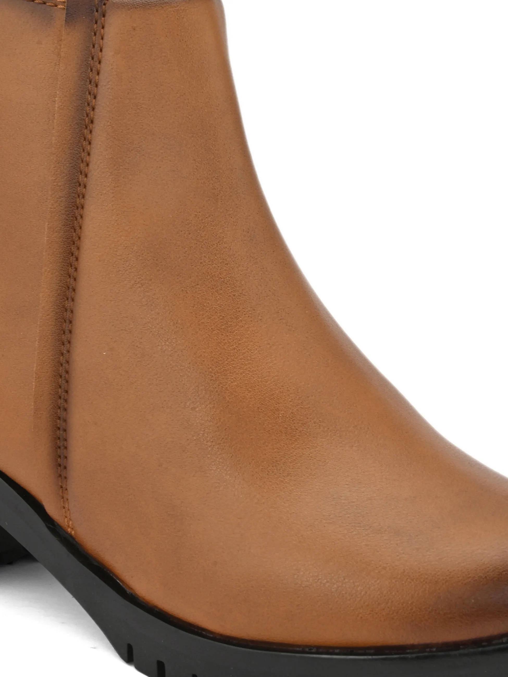 FENTACIA Women Tan Zipper Boots