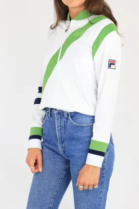 Fila Zip Sweatshirt White/Green Medium - Fila Sweatshirt White/Green Size Medium