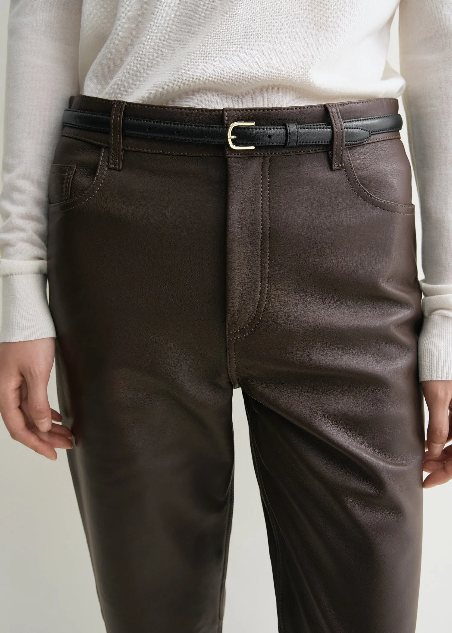 Five-pocket leather trousers bark