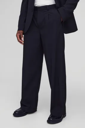 Fixed Waist Pleat Front Wide Tailored Trousers