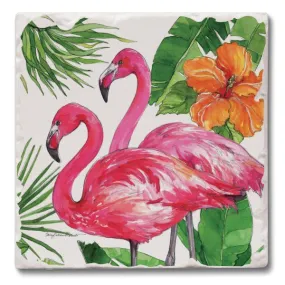 Tropical coaster set with flamingo design