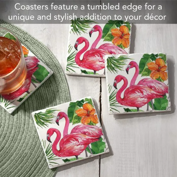 Tropical coaster set with flamingo design