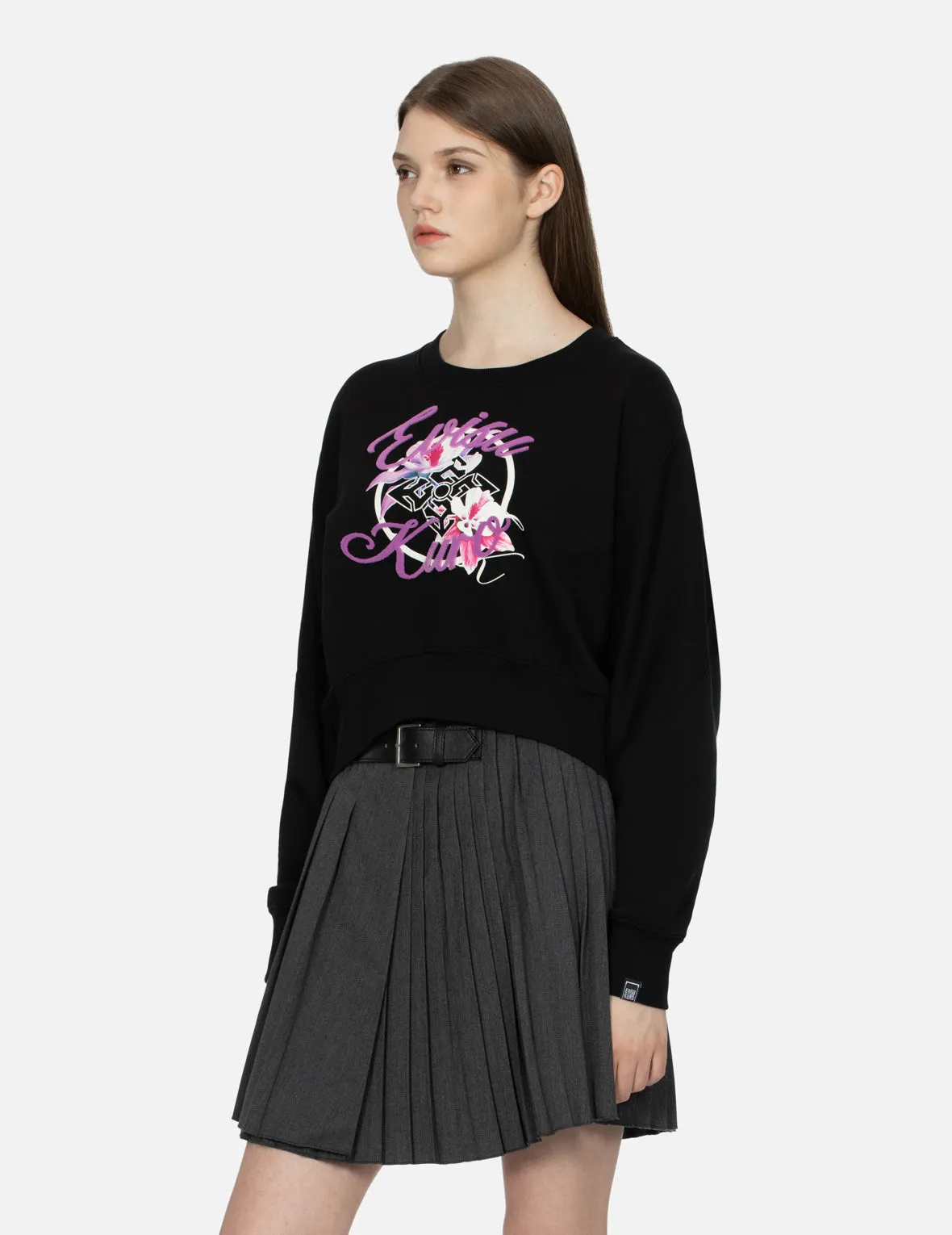 Floral Kamon Print and Logo Jacquard Loose Fit Sweatshirt