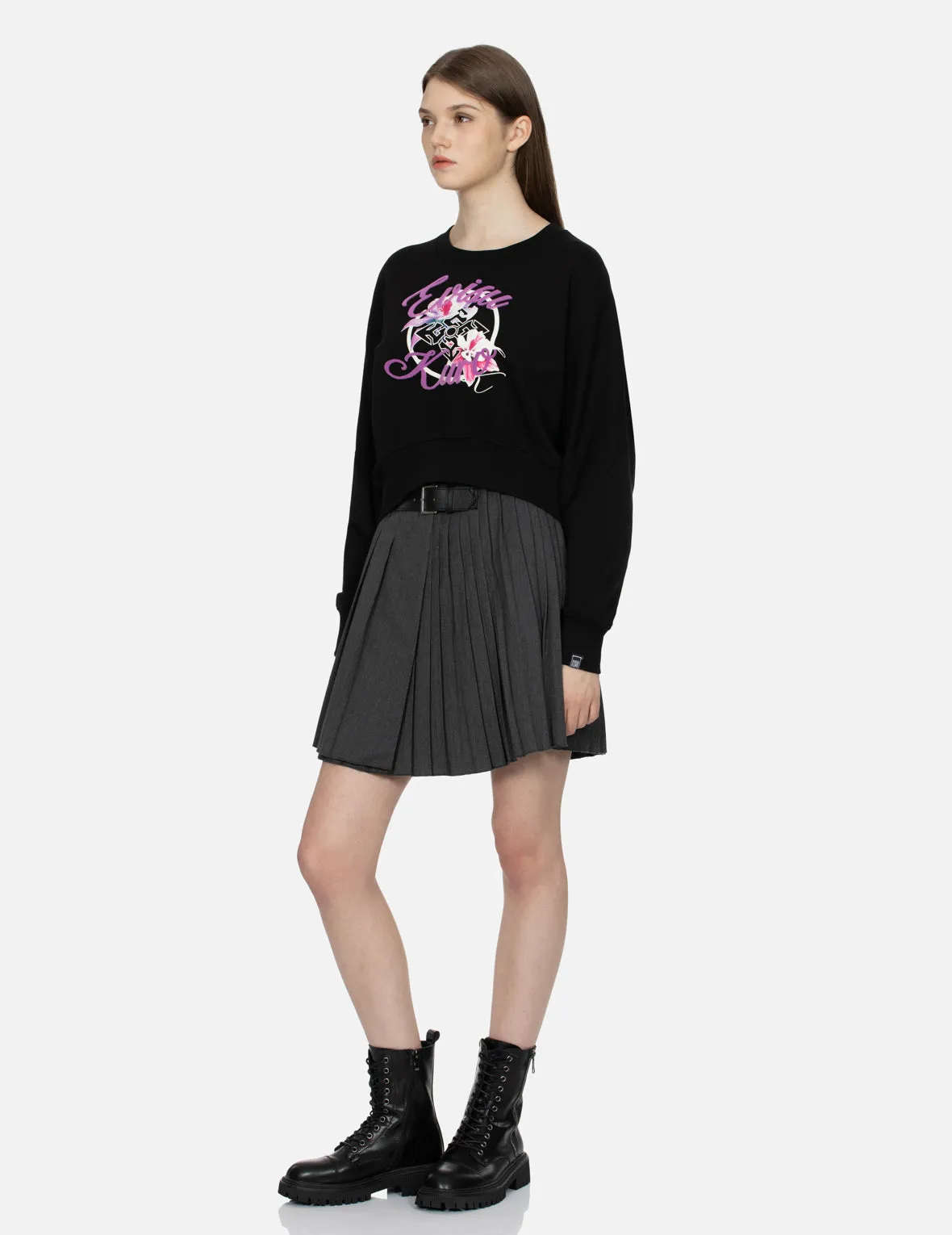 Floral Kamon Print and Logo Jacquard Loose Fit Sweatshirt