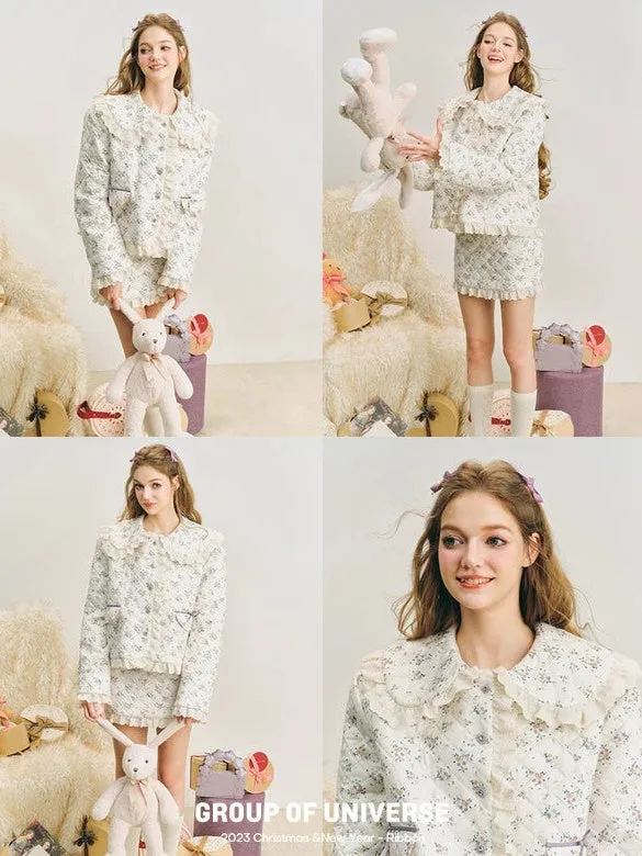 Floral Lace Quilted Jacket & Short Skirt