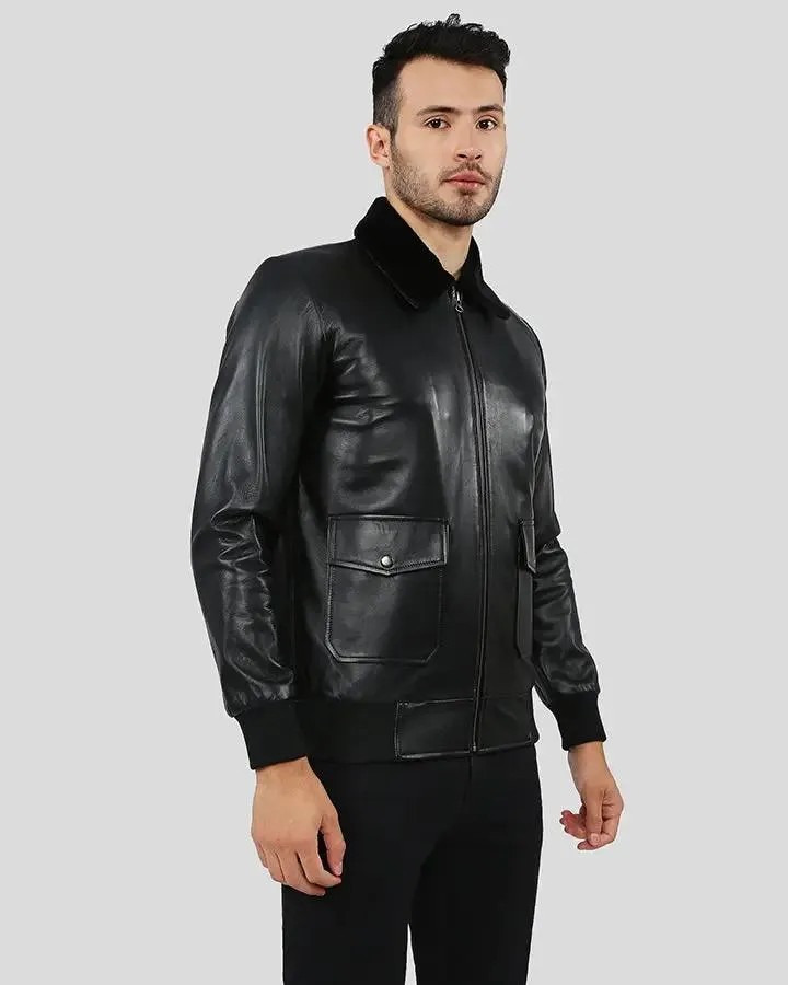 Flynn Black Bomber Leather Jacket