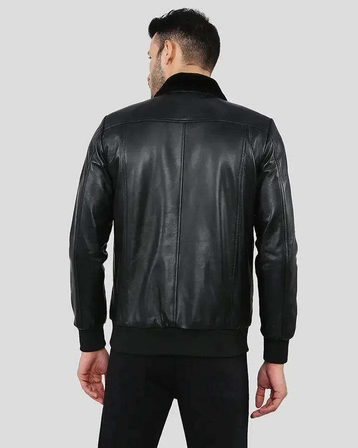 Flynn Black Bomber Leather Jacket