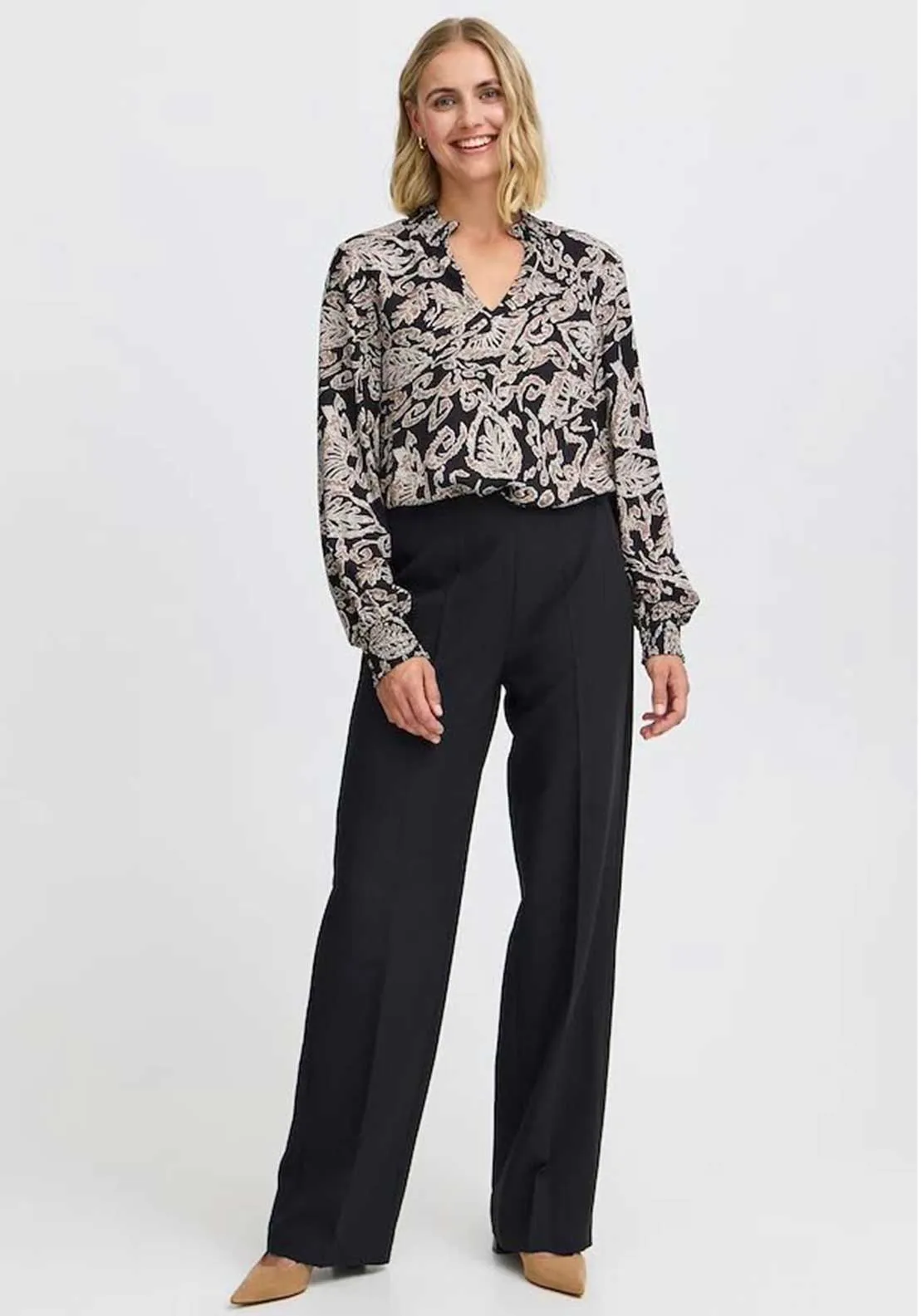 Fransa Abigail Wide Leg Trousers, Black