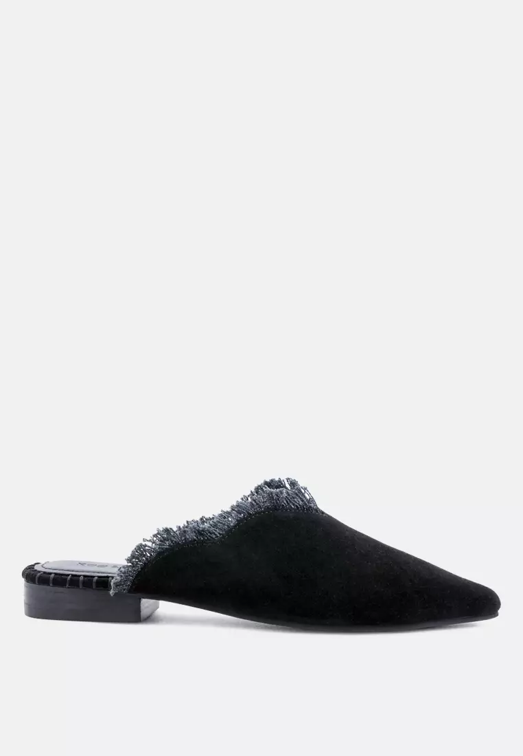 Leather Mules with Frayed Detail