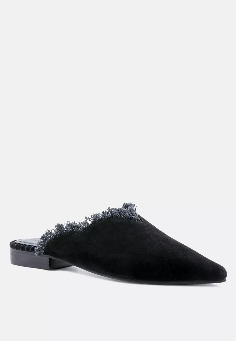 Leather Mules with Frayed Detail