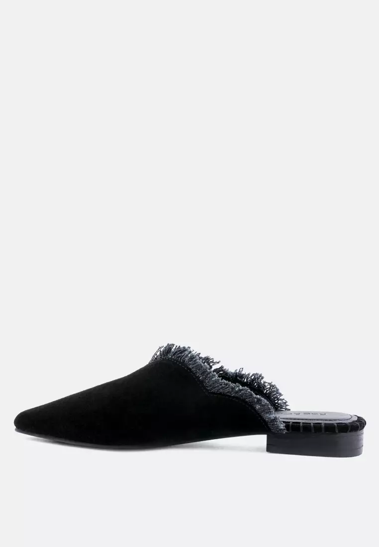 Leather Mules with Frayed Detail