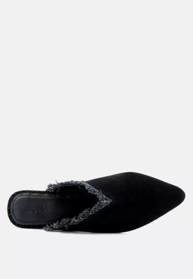 Leather Mules with Frayed Detail