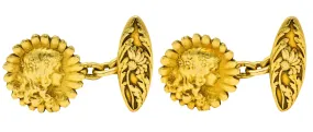 Statement 18K Gold Daisy Girl Cufflinks in Art Nouveau Style