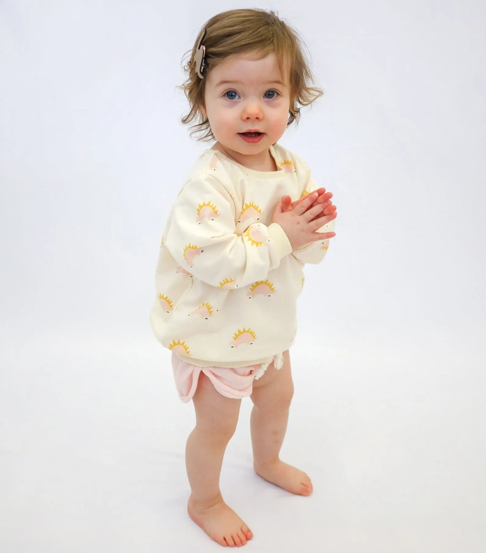 French Terry Brooklyn Boxy Sweatshirt - Blush Stegosaurus Print - Vanilla - baby trendy fashion sweatshirt
