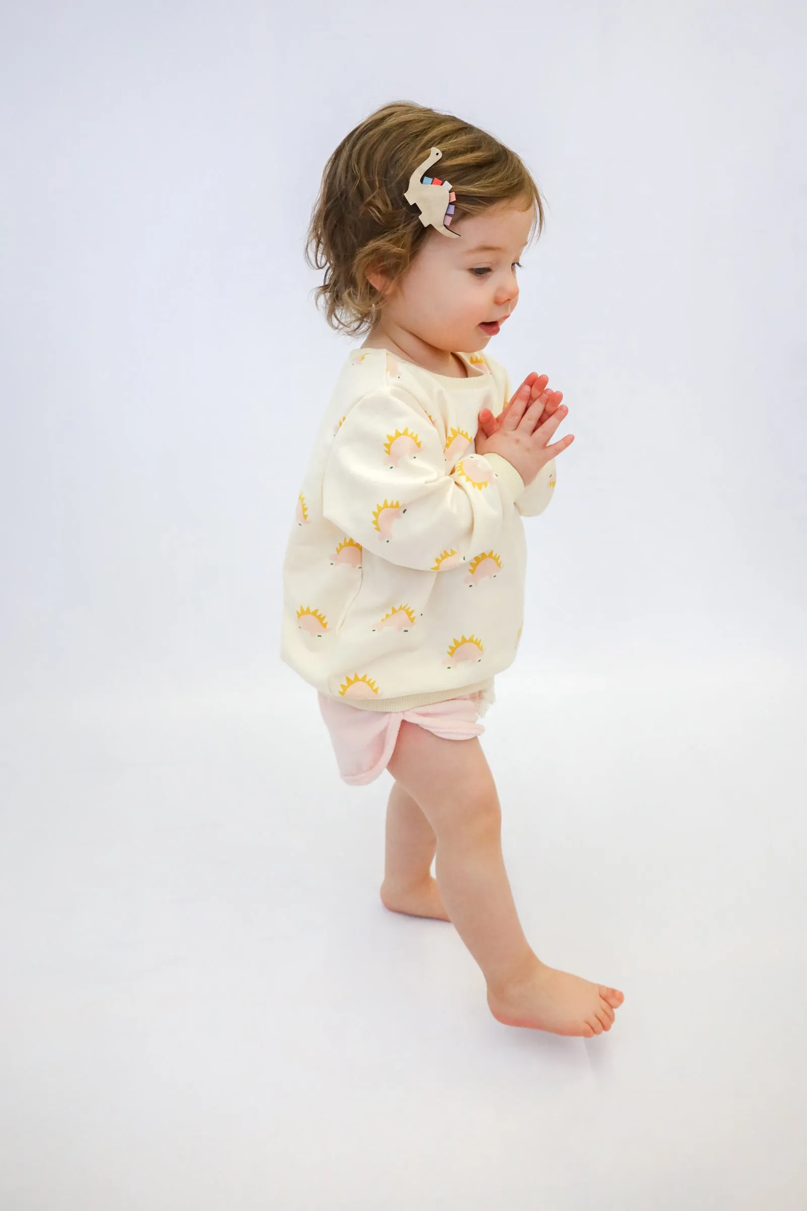 French Terry Brooklyn Boxy Sweatshirt - Blush Stegosaurus Print - Vanilla - baby trendy fashion sweatshirt
