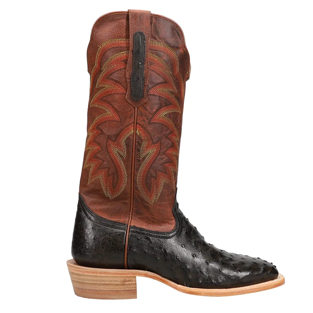 Full Quill Ostrich Embroidered Wide Square Toe Cowboy Boots