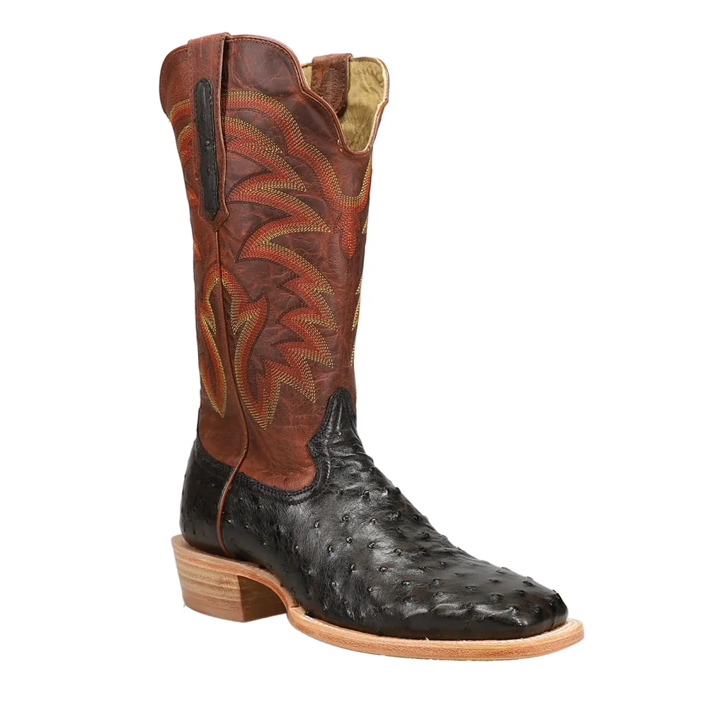 Full Quill Ostrich Embroidered Wide Square Toe Cowboy Boots