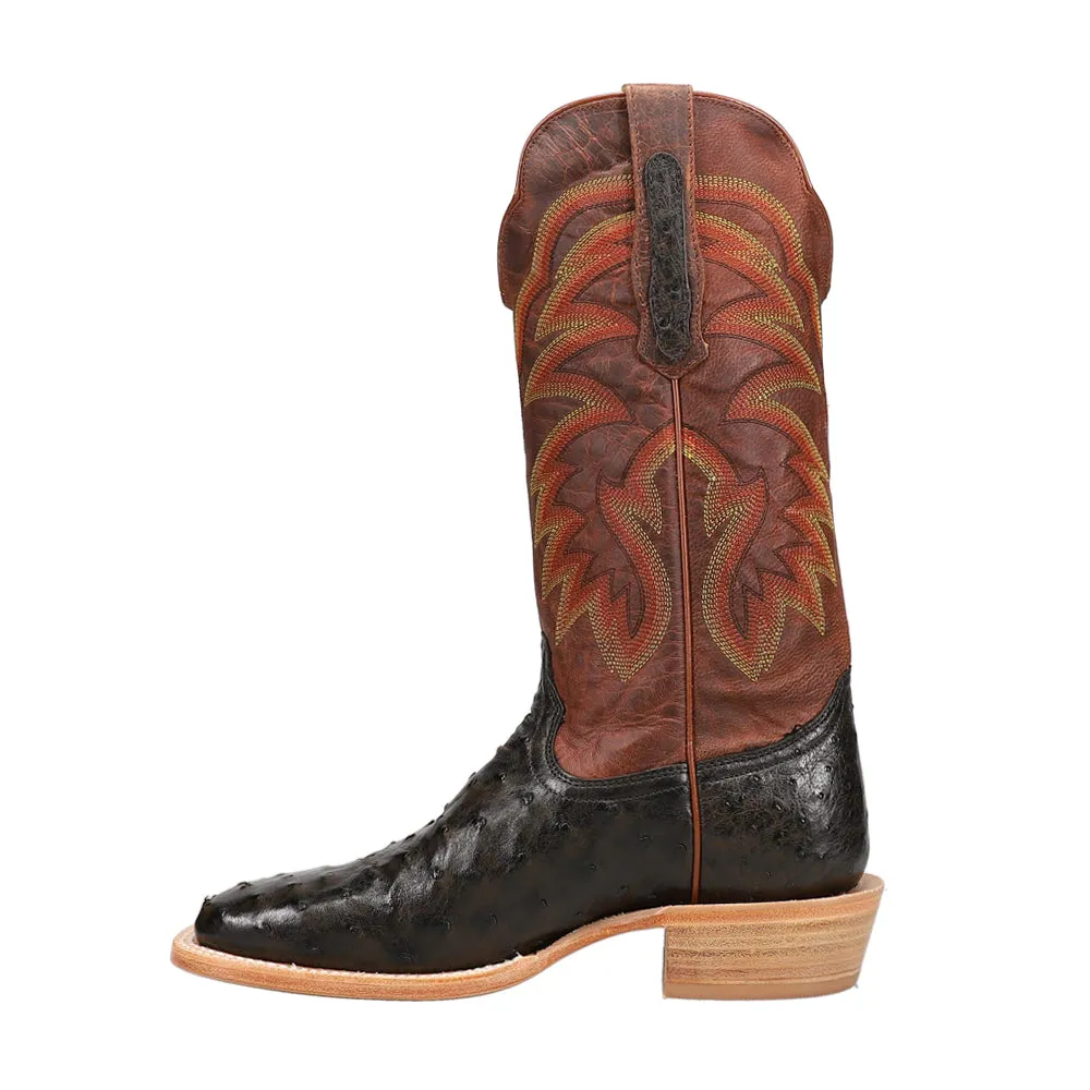 Full Quill Ostrich Embroidered Wide Square Toe Cowboy Boots