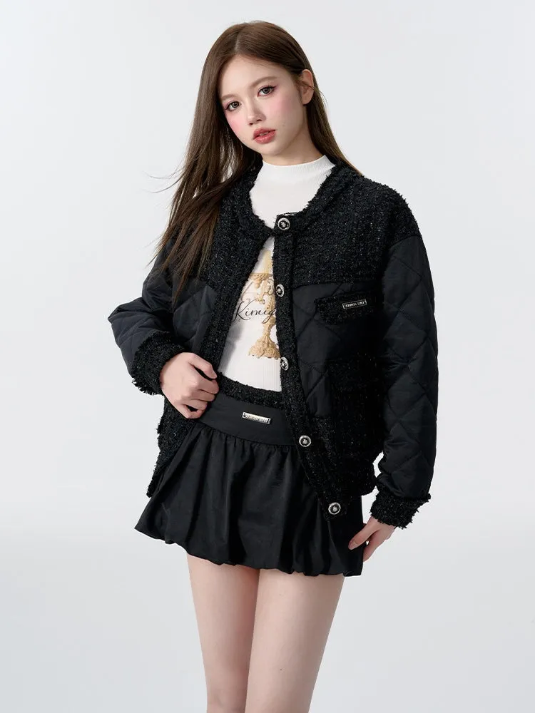 Fur Edge Quilted Collarless Jacket