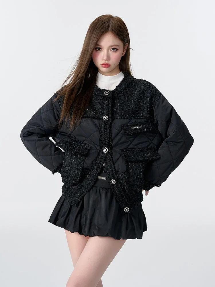 Fur Edge Quilted Collarless Jacket