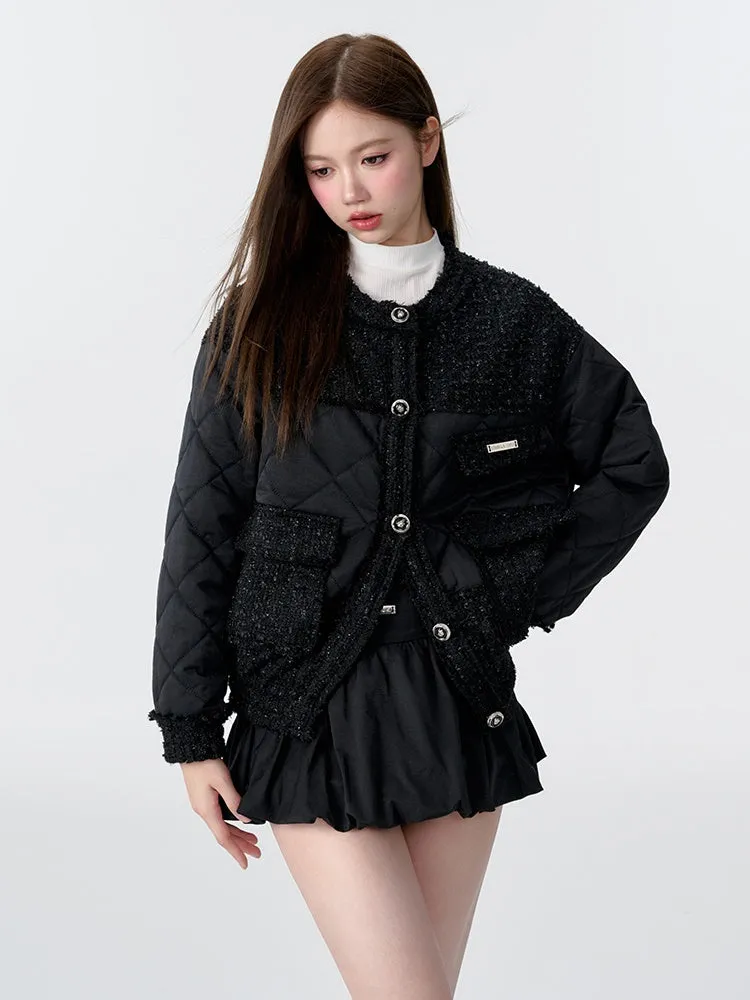 Fur Edge Quilted Collarless Jacket