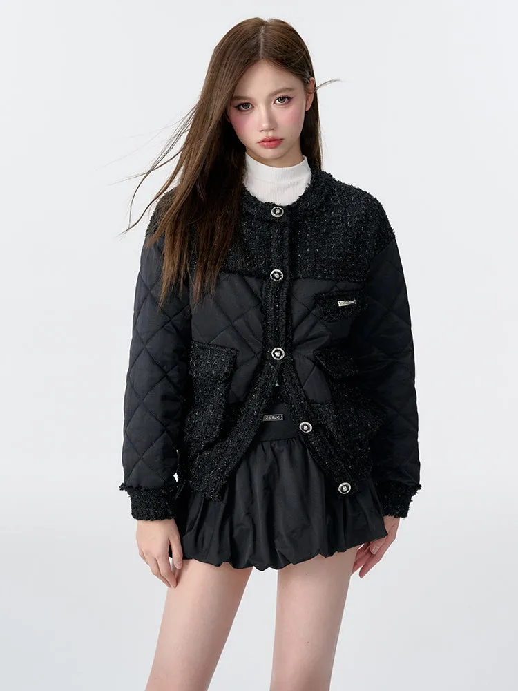 Fur Edge Quilted Collarless Jacket